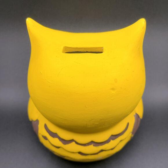 Hand Painted Ceramic Owl Coin Bank Signed Vintage Yellow Brown - Picture 4 of 8